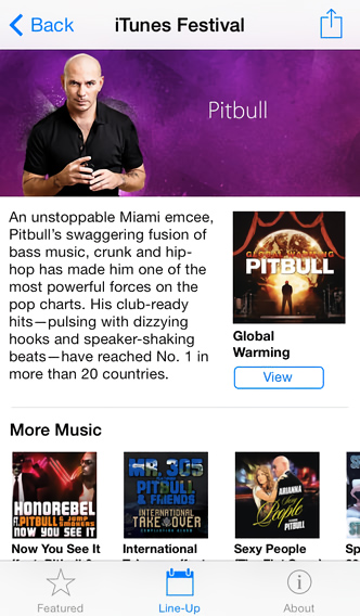 iTunes Festival for iPhone in 2014 – Line-Up – Pitbull