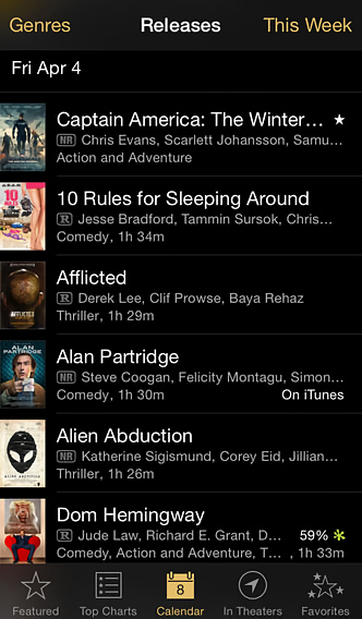 iTunes Movie Trailers for iPhone in 2014 – Calendar
