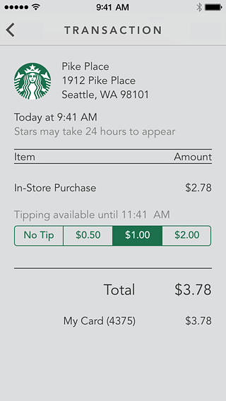 Starbucks for iPhone in 2014 – Transaction
