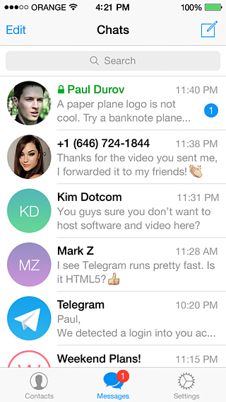 Telegram Messenger for iPhone in 2014 – Chats
