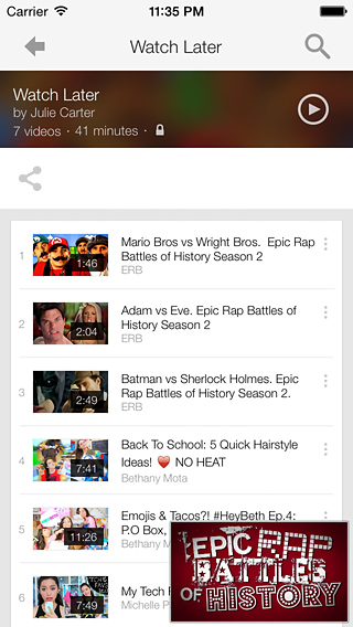 YouTube for iPhone in 2014 – Watch Later
