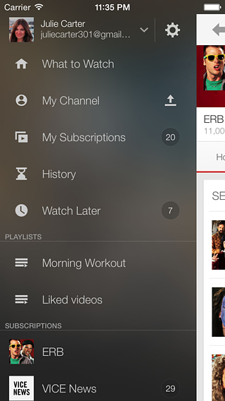 YouTube for iPhone in 2014 – Navigation