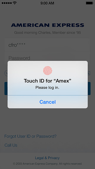 Amex Mobile for iPhone in 2015 – Touch ID for 