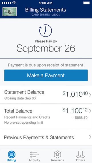 Amex Mobile for iPhone in 2015 – Billing Statements