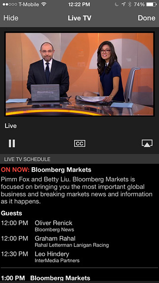 Bloomberg Business for iPhone in 2015 – Live TV