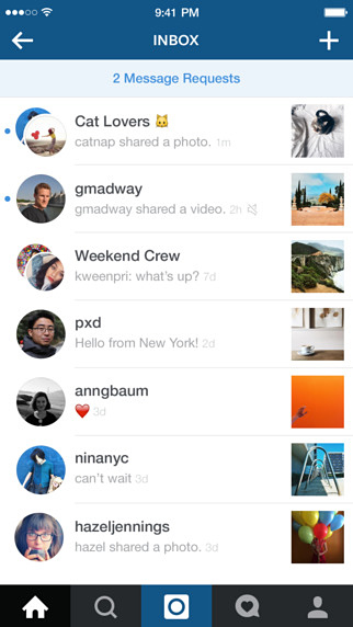 Instagram for iPhone in 2015 – Inbox