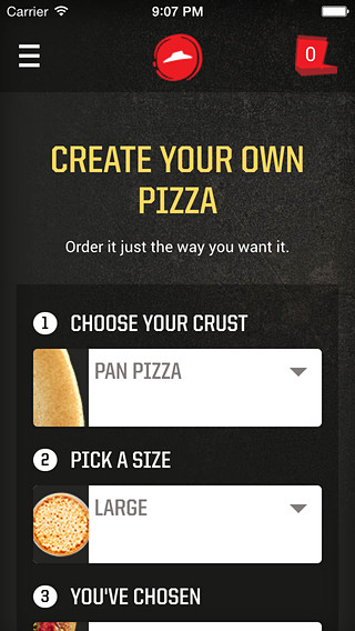 Pizza Hut for iPhone in 2015 – Create your own pizza
