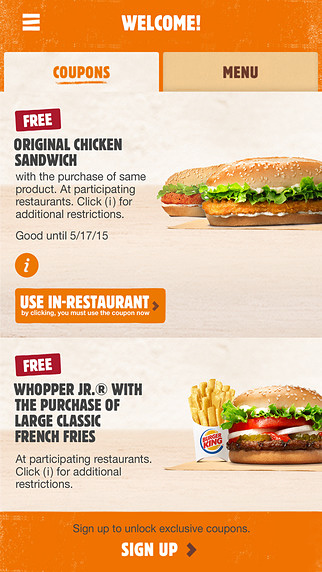 Burger King for iPhone in 2016 – Welcome