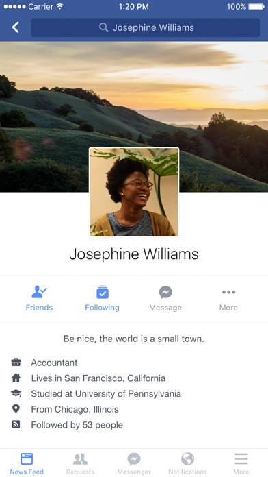 Facebook for iPhone in 2016 – Profile