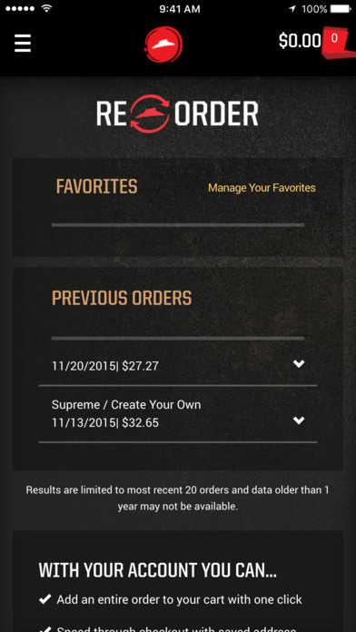 Pizza Hut for iPhone in 2016 – Reorder