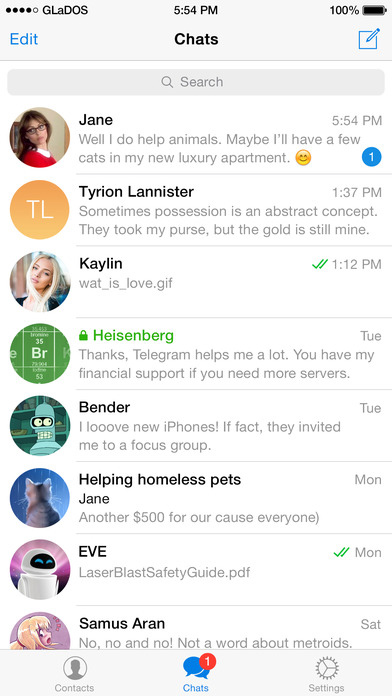 Telegram for iPhone in 2016 – Chats