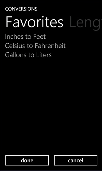 Unit Converter for Windows Phone in 2011 – Conversions – Favorites