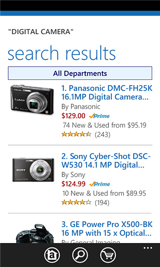 Amazon Mobile for Windows Phone in 2012 – Search Results