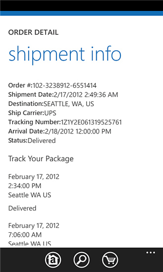 Amazon Mobile for Windows Phone in 2012 – Shipment Info