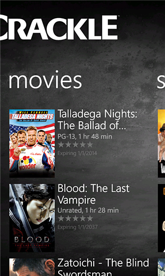 Crackle for Windows Phone in 2012 – Movies