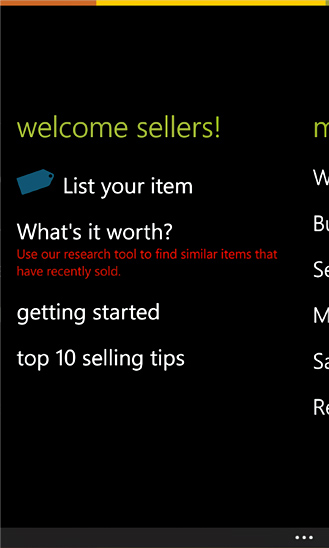 eBay for Windows Phone in 2012 – Welcome Sellers