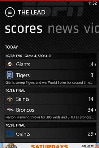 ESPN ScoreCenter for Windows Phone in 2012
