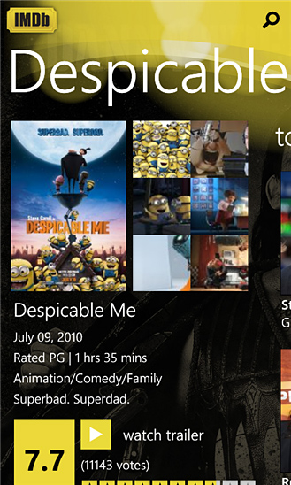 IMDb for Windows Phone in 2012 – Despicable Me