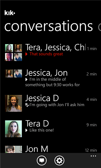 Kik Messenger for Windows Phone in 2012 – Conversations