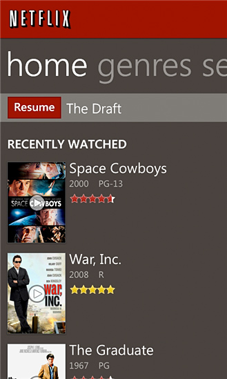 Netflix for Windows Phone in 2012 – Home