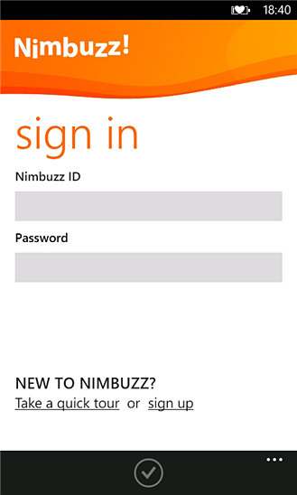 Nimbuzz for Windows Phone in 2012 – Sign In