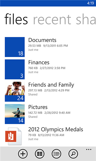 SkyDrive for Windows Phone in 2012 – Files