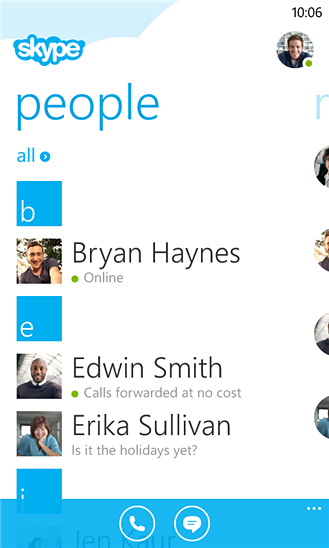Skype for Windows Phone in 2012 – People