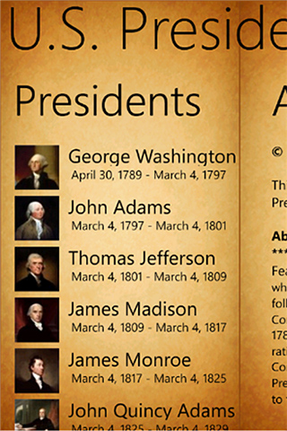U.S. Presidents for Windows Phone in 2012