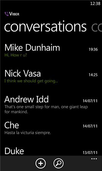 Viber Messenger for Windows Phone in 2012 – Conversations
