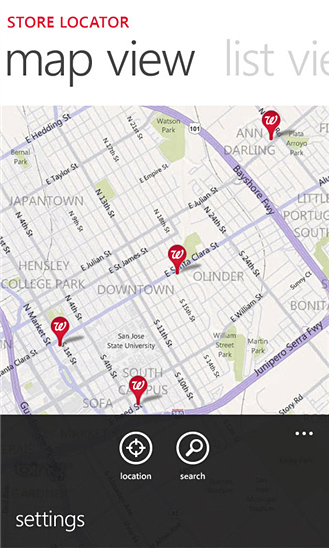 Walgreens for Windows Phone in 2012 – Map View