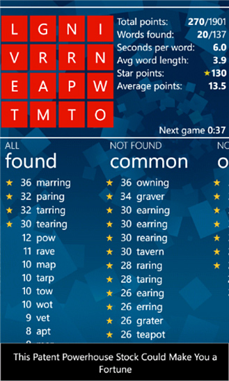 Wordament for Windows Phone in 2012