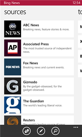 Bing News for Windows Phone in 2013 – Sources