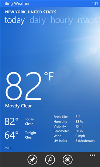 Bing Weather for Windows Phone in 2013 – Today