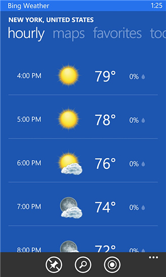 Bing Weather for Windows Phone in 2013 – Hourly