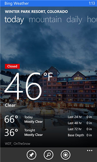 Bing Weather for Windows Phone in 2013