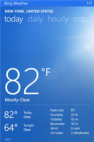 Bing Weather for Windows Phone in 2013