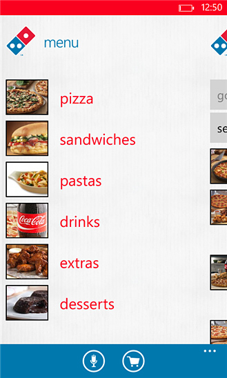 Domino’s Pizza for Windows Phone in 2013 – Menu