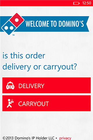 Domino’s Pizza for Windows Phone in 2013