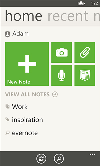 Evernote for Windows Phone in 2013 – Home