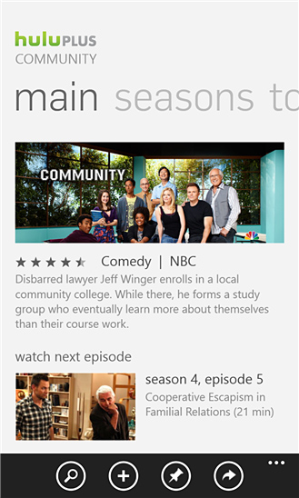Hulu Plus for Windows Phone in 2013 – Main