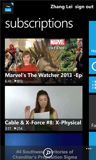 YouTube HD for Windows Phone in 2013 – Subscriptions