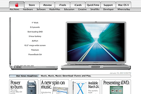 Apple homepage in January 2001