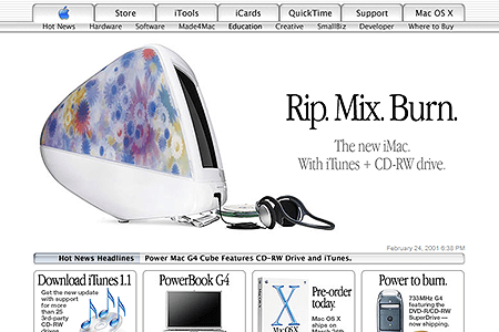 Apple homepage in February 2001
