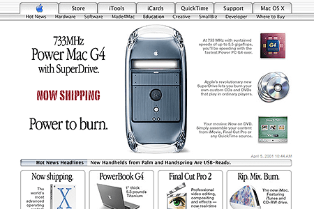 Apple homepage in 2001