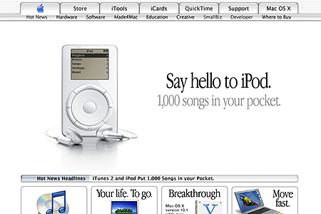 Apple homepage in October 2001