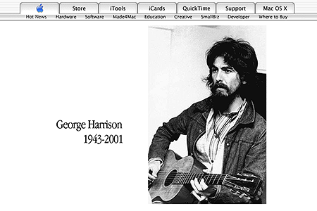 Apple homepage in December 2001