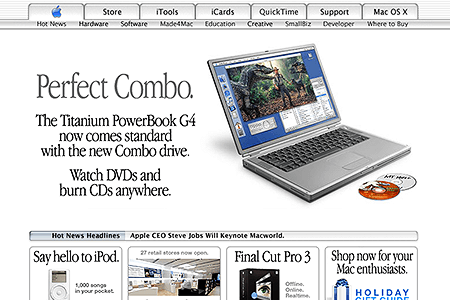 Apple homepage in December 2001