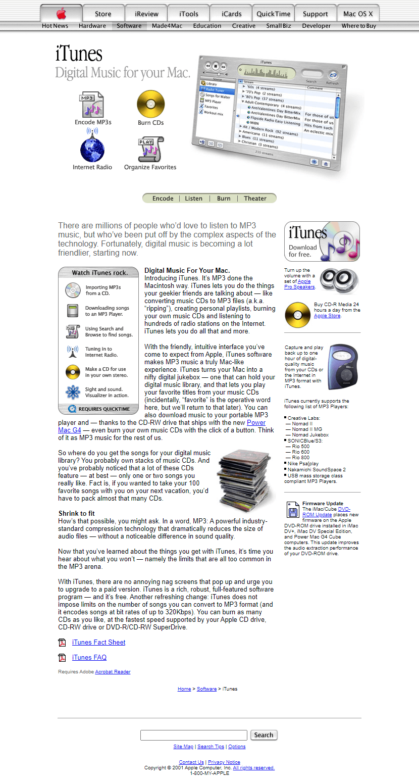 iTunes website in 2001