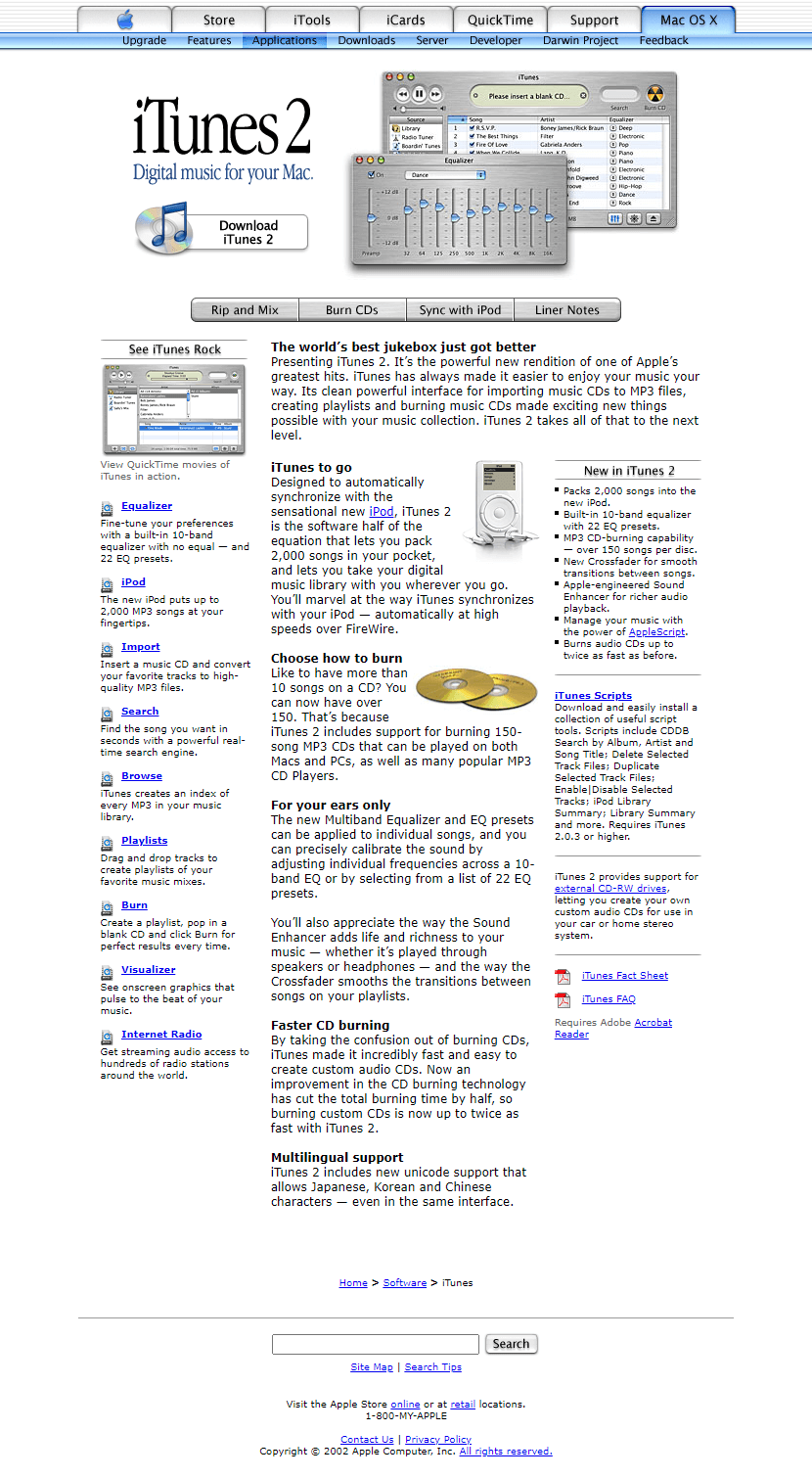 iTunes website in 2002