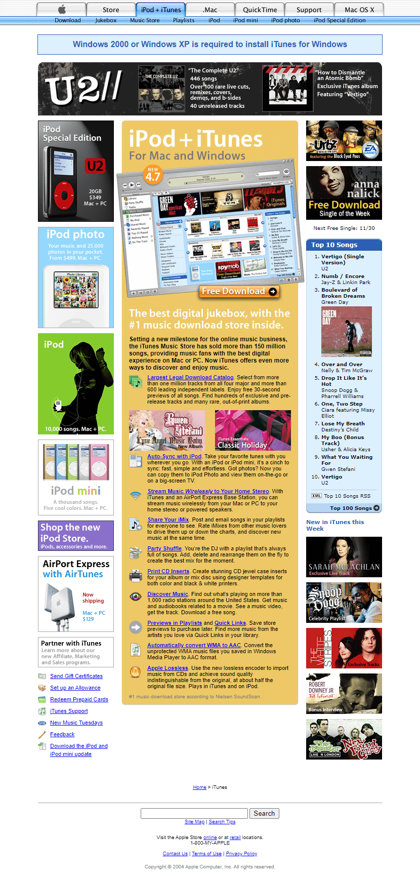 iTunes website in 2004